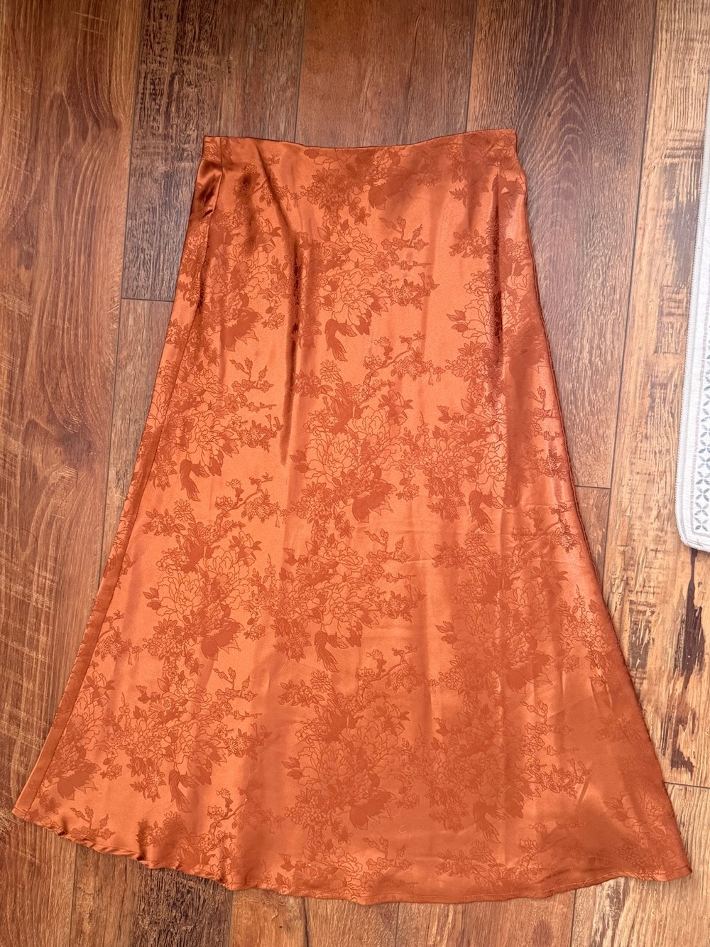 Women's Rust Floral Satin A-Line Skirt